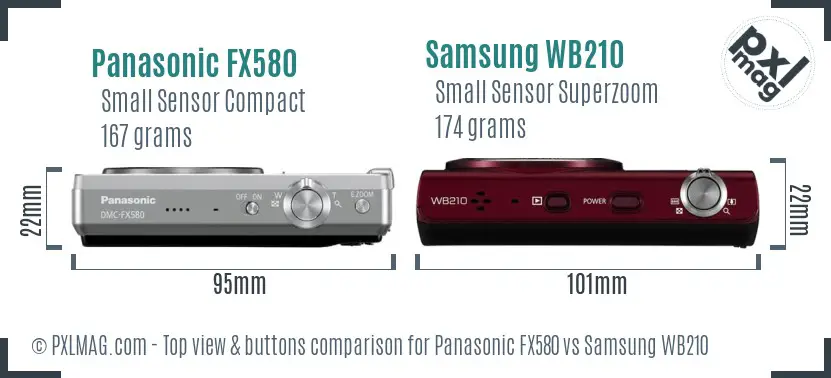 Panasonic FX580 vs Samsung WB210 top view buttons comparison Panasonic FX580 vs Samsung WB210 top view buttons comparison