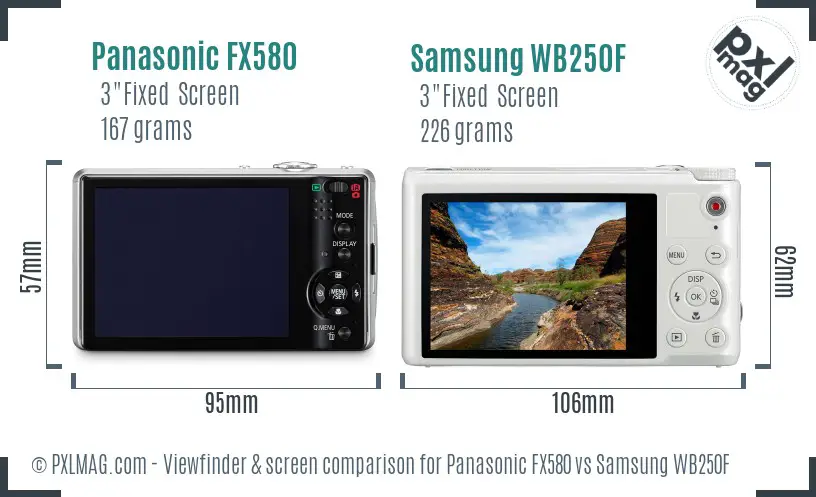 Panasonic FX580 vs Samsung WB250F Screen and Viewfinder comparison