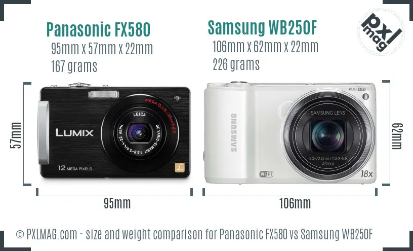 Panasonic FX580 vs Samsung WB250F size comparison Panasonic FX580 vs Samsung WB250F size comparison