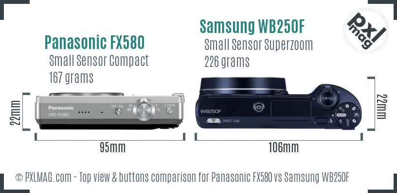 Panasonic FX580 vs Samsung WB250F top view buttons comparison