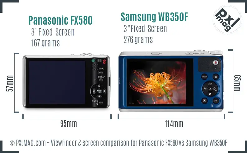 Panasonic FX580 vs Samsung WB350F Screen and Viewfinder comparison