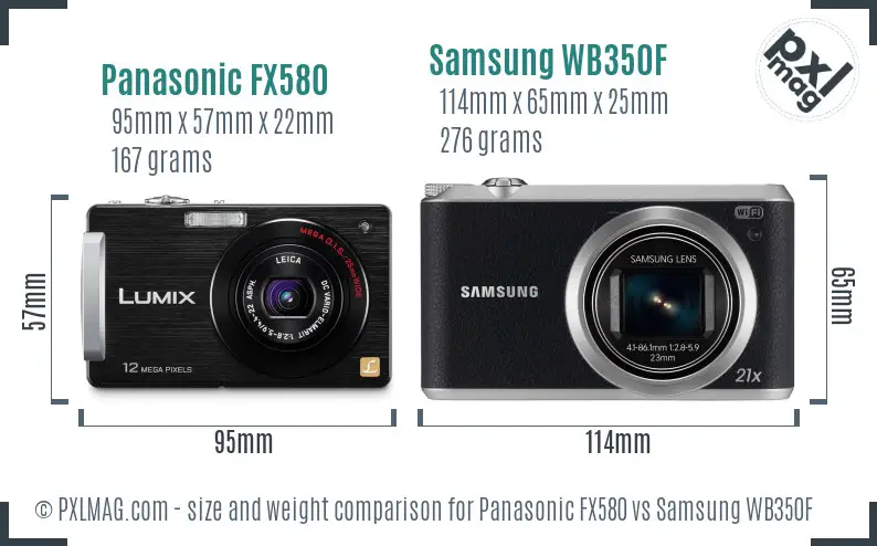 Panasonic FX580 vs Samsung WB350F size comparison