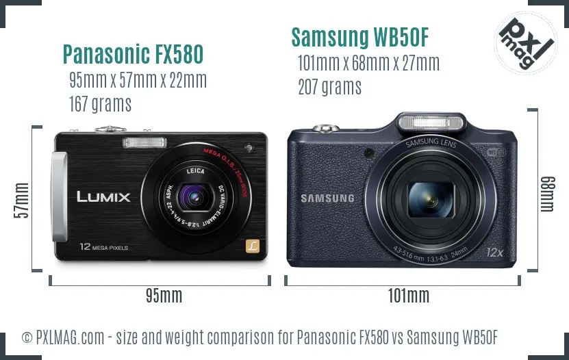 Panasonic FX580 vs Samsung WB50F size comparison