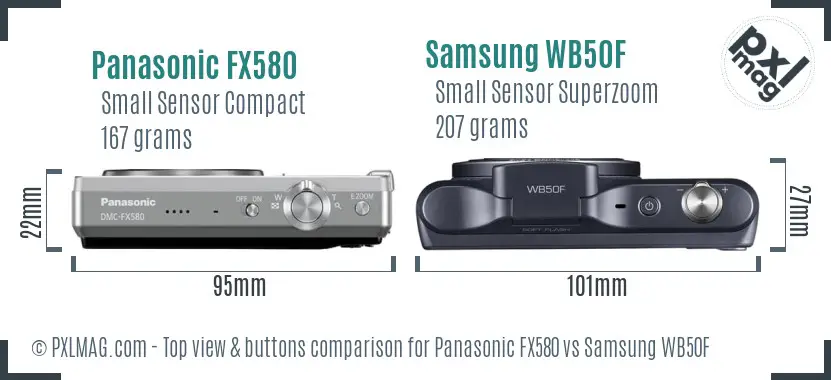Panasonic FX580 vs Samsung WB50F top view buttons comparison