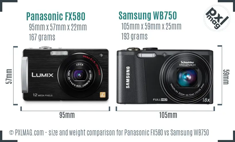 Panasonic FX580 vs Samsung WB750 size comparison