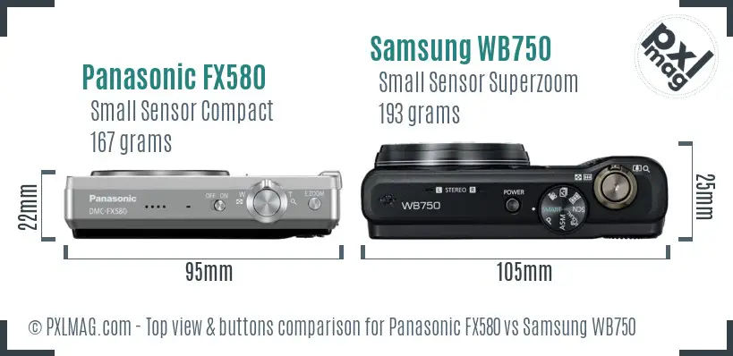 Panasonic FX580 vs Samsung WB750 top view buttons comparison