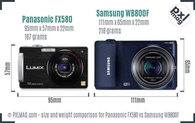 Panasonic FX580 vs Samsung WB800F size comparison