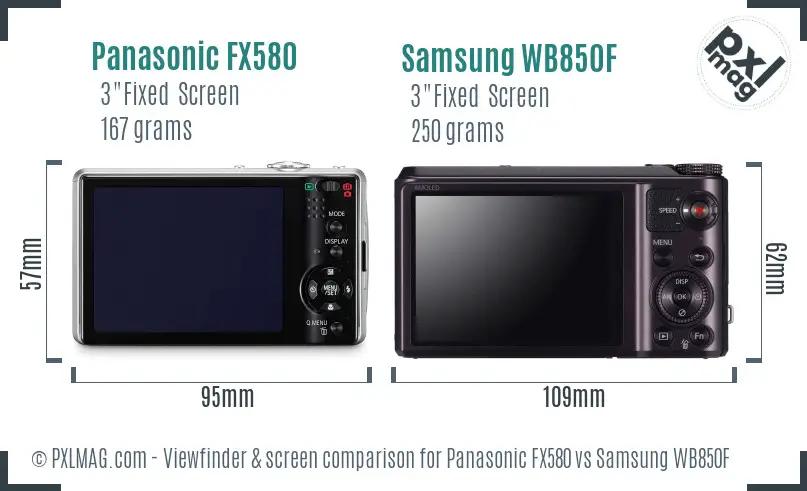 Panasonic FX580 vs Samsung WB850F Screen and Viewfinder comparison