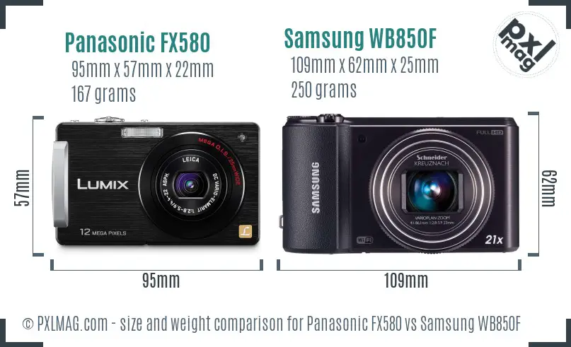 Panasonic FX580 vs Samsung WB850F size comparison