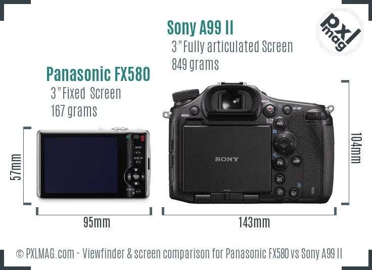 Panasonic FX580 vs Sony A99 II Screen and Viewfinder comparison