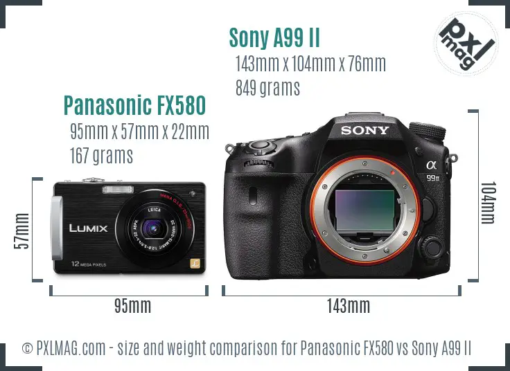 Panasonic FX580 vs Sony A99 II size comparison