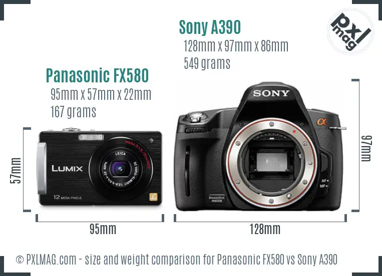 Panasonic FX580 vs Sony A390 size comparison Panasonic FX580 vs Sony A390 size comparison