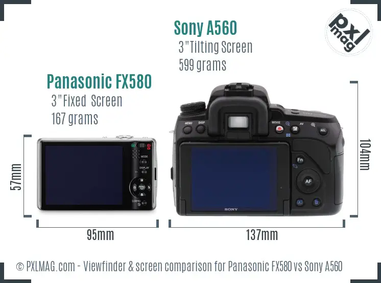 Panasonic FX580 vs Sony A560 Screen and Viewfinder comparison Panasonic FX580 vs Sony A560 Screen and Viewfinder comparison