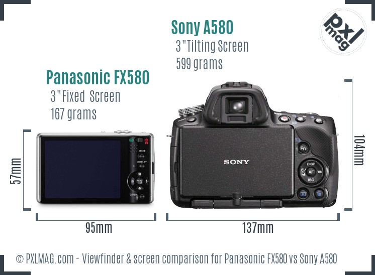Panasonic FX580 vs Sony A580 Screen and Viewfinder comparison