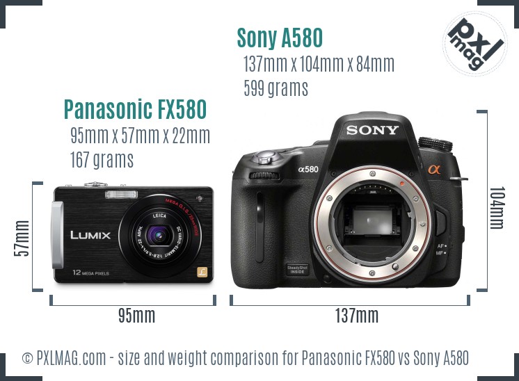 Panasonic FX580 vs Sony A580 size comparison Panasonic FX580 vs Sony A580 size comparison