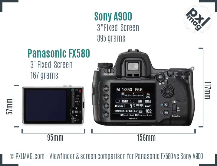 Panasonic FX580 vs Sony A900 Screen and Viewfinder comparison