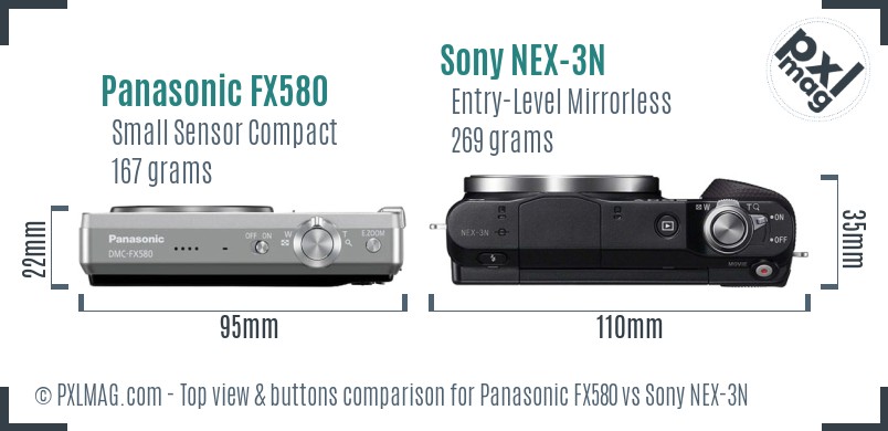 Panasonic FX580 vs Sony NEX-3N top view buttons comparison