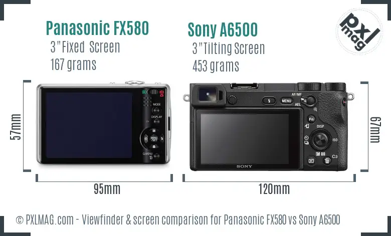 Panasonic FX580 vs Sony A6500 Screen and Viewfinder comparison