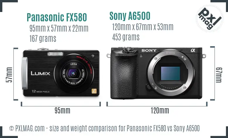 Panasonic FX580 vs Sony A6500 size comparison