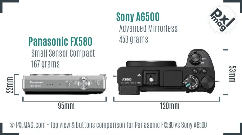 Panasonic FX580 vs Sony A6500 top view buttons comparison