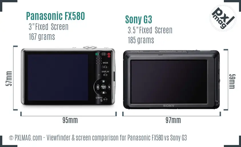 Panasonic FX580 vs Sony G3 Screen and Viewfinder comparison