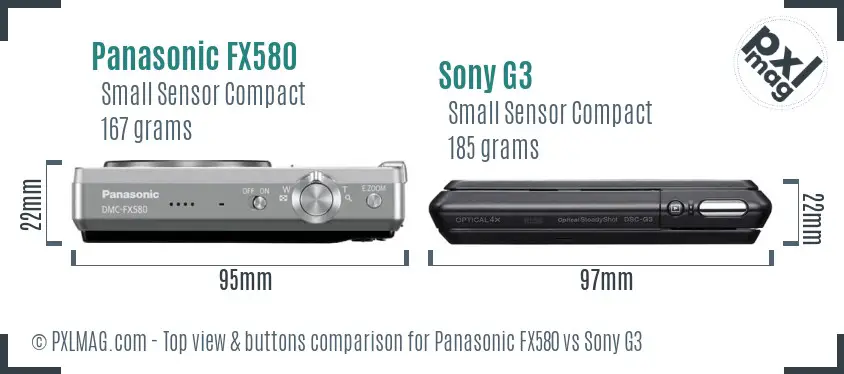 Panasonic FX580 vs Sony G3 top view buttons comparison