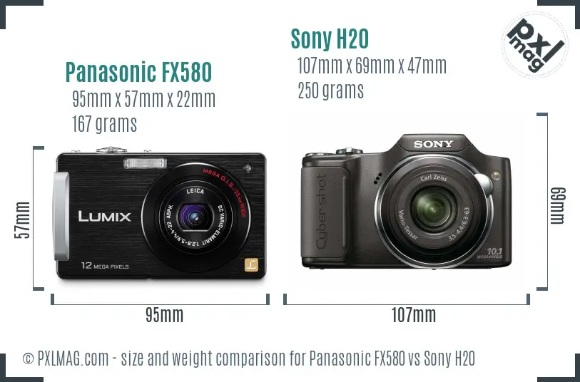 Panasonic FX580 vs Sony H20 size comparison