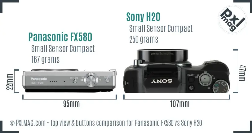 Panasonic FX580 vs Sony H20 top view buttons comparison