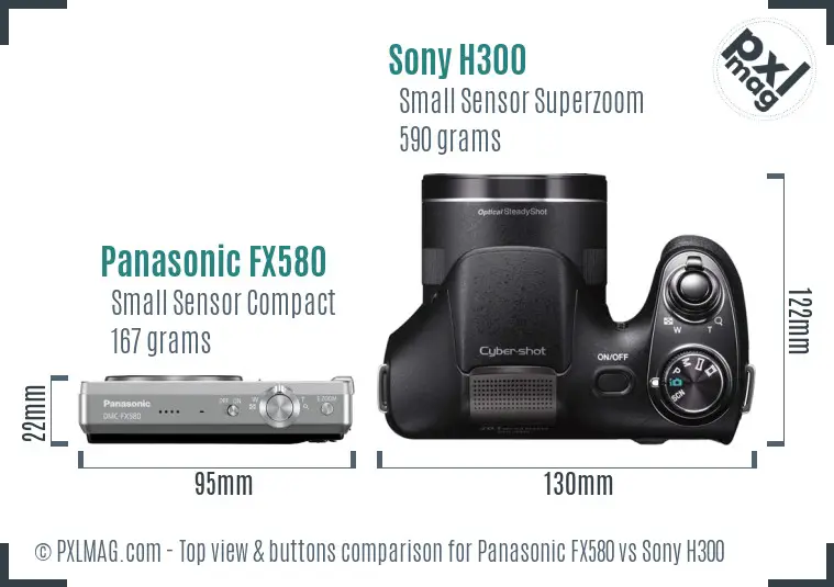 Panasonic FX580 vs Sony H300 top view buttons comparison