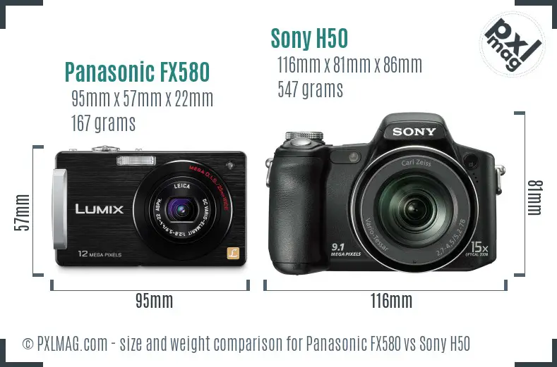 Panasonic FX580 vs Sony H50 size comparison