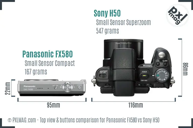 Panasonic FX580 vs Sony H50 top view buttons comparison