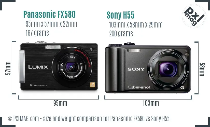 Panasonic FX580 vs Sony H55 size comparison