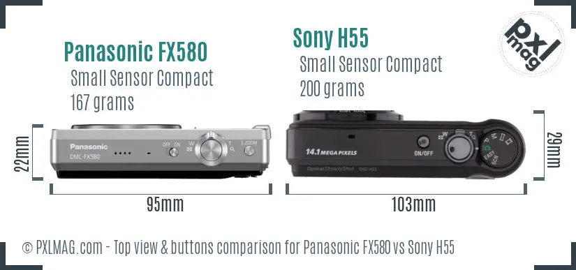 Panasonic FX580 vs Sony H55 top view buttons comparison