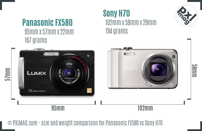 Panasonic FX580 vs Sony H70 size comparison