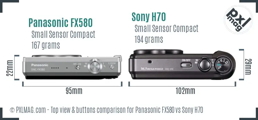 Panasonic FX580 vs Sony H70 top view buttons comparison