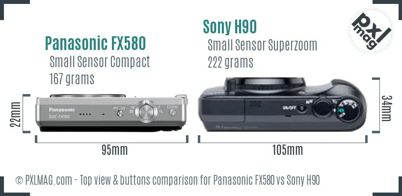 Panasonic FX580 vs Sony H90 top view buttons comparison Panasonic FX580 vs Sony H90 top view buttons comparison