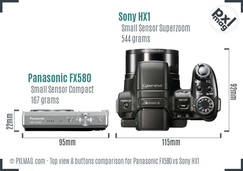 Panasonic FX580 vs Sony HX1 top view buttons comparison