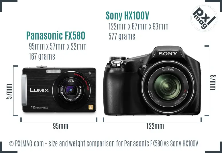 Panasonic FX580 vs Sony HX100V size comparison Panasonic FX580 vs Sony HX100V size comparison
