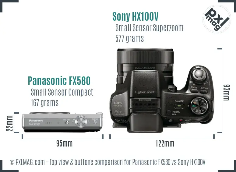 Panasonic FX580 vs Sony HX100V top view buttons comparison Panasonic FX580 vs Sony HX100V top view buttons comparison