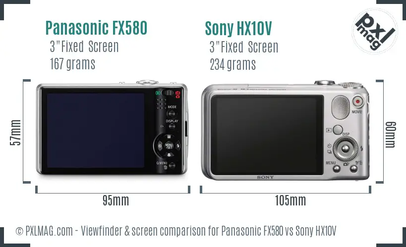 Panasonic FX580 vs Sony HX10V Screen and Viewfinder comparison