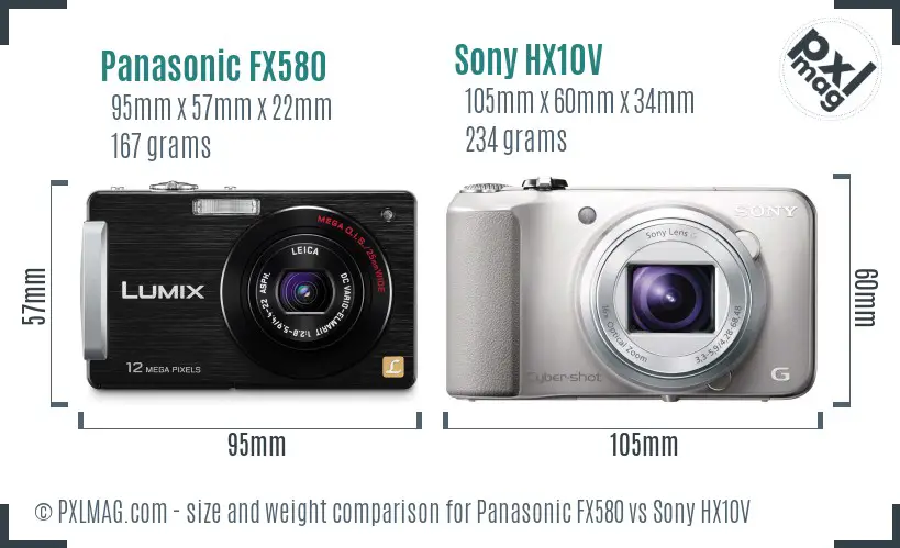 Panasonic FX580 vs Sony HX10V size comparison
