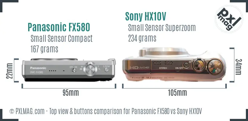 Panasonic FX580 vs Sony HX10V top view buttons comparison