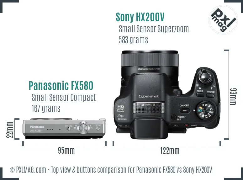 Panasonic FX580 vs Sony HX200V top view buttons comparison Panasonic FX580 vs Sony HX200V top view buttons comparison