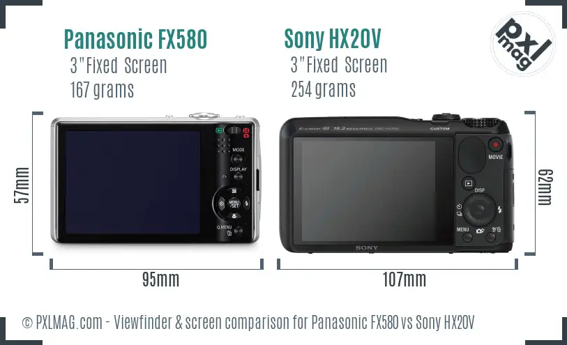 Panasonic FX580 vs Sony HX20V Screen and Viewfinder comparison Panasonic FX580 vs Sony HX20V Screen and Viewfinder comparison
