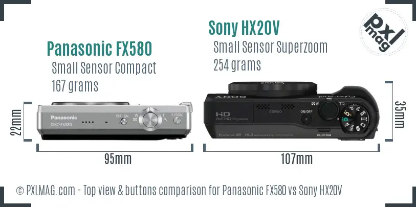 Panasonic FX580 vs Sony HX20V top view buttons comparison Panasonic FX580 vs Sony HX20V top view buttons comparison