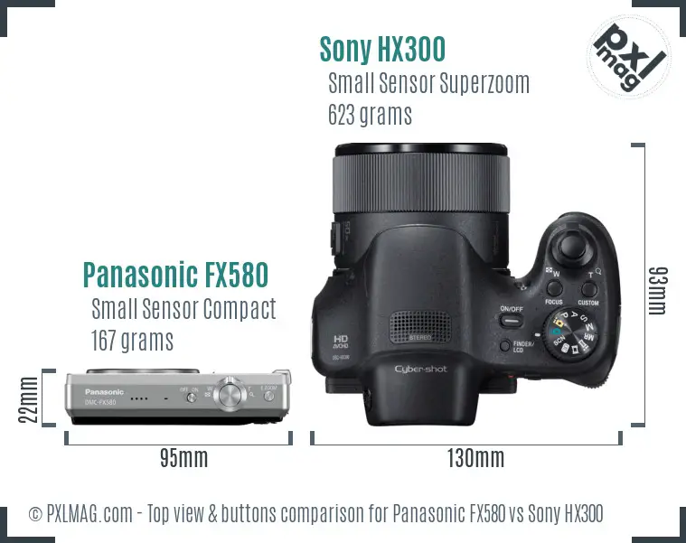 Panasonic FX580 vs Sony HX300 top view buttons comparison