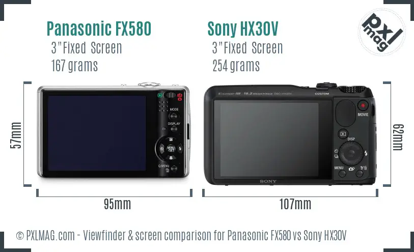 Panasonic FX580 vs Sony HX30V Screen and Viewfinder comparison