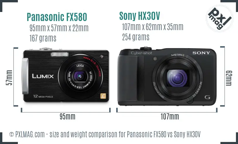 Panasonic FX580 vs Sony HX30V size comparison