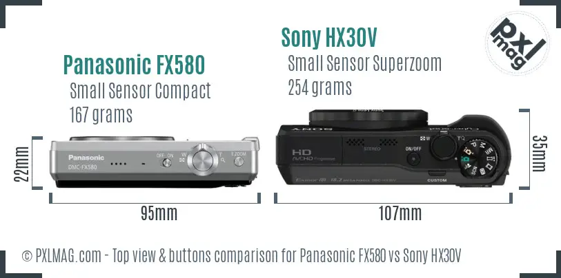 Panasonic FX580 vs Sony HX30V top view buttons comparison