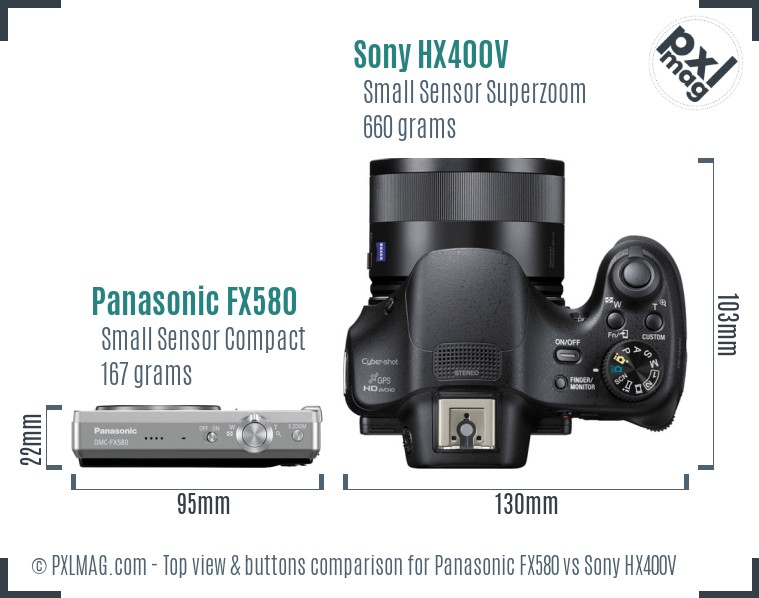 Panasonic FX580 vs Sony HX400V top view buttons comparison